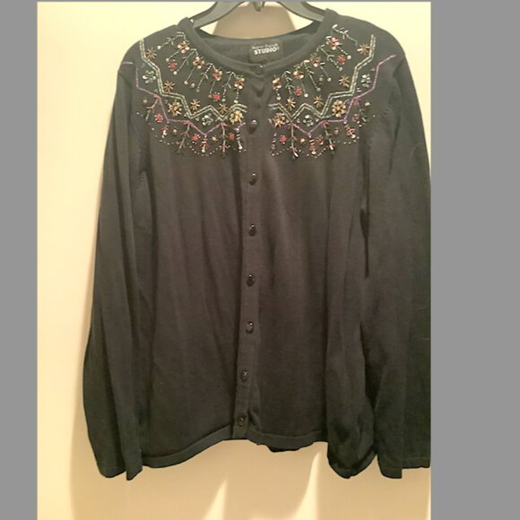 Designer Originals Studio cotton cardigan Sweater -Black Christmas, Size XL - Picture 5 of 9